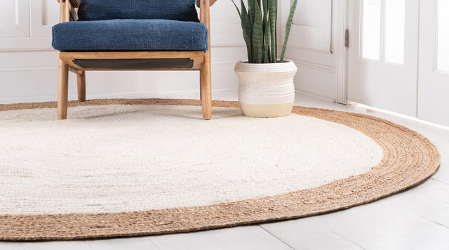 White 8' x 8' Braided Jute Round Area Rug 100% Jute Hand Braided Natural Eco-Friendly Boho Style Carpet for Living Rooms Dining Office Space Dorms for Sale at Rug Engine