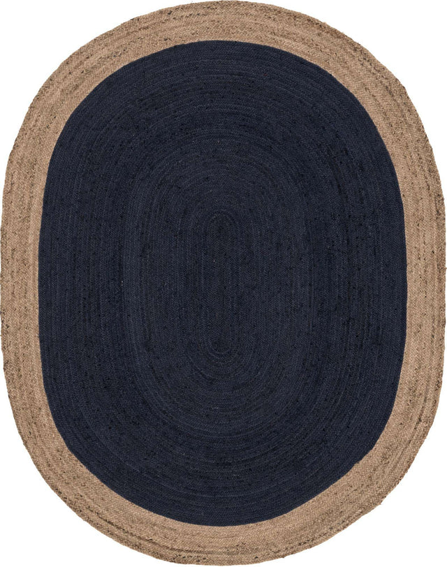Navy Blue 8' x 10' Braided Jute Oval Area Rug 100% Jute Hand Braided Natural Eco-Friendly Boho Style Carpet for Living Rooms Dining Office Space Dorms for Sale at Rug Engine