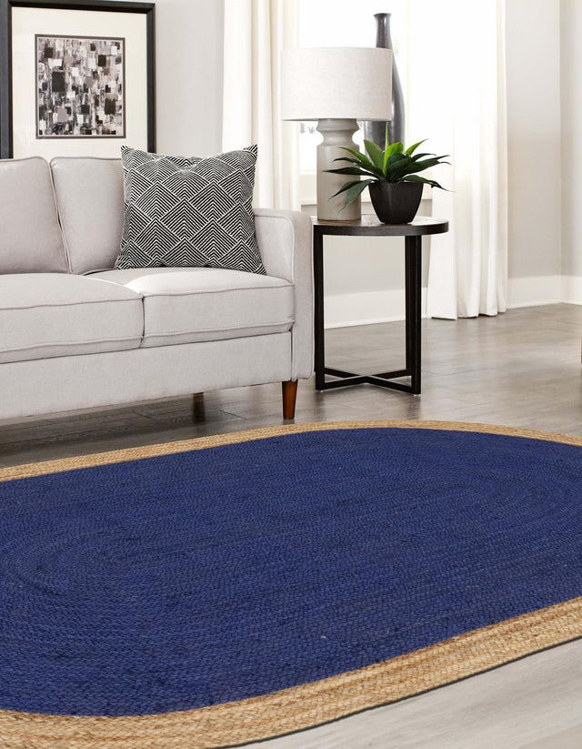 Navy Blue 3' 3 x 5' 1 Braided Jute Oval Area Rug 100% Jute Hand Braided Natural Eco-Friendly Boho Style Carpet for Living Rooms Dining Office Space Dorms for Sale at Rug Engine