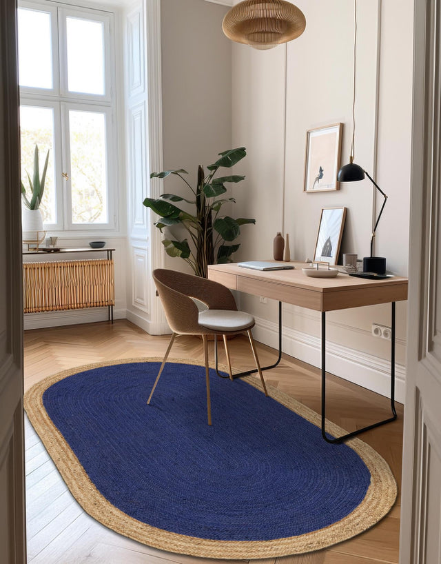 Navy Blue 3' 3 x 5' 1 Braided Jute Oval Area Rug 100% Jute Hand Braided Natural Eco-Friendly Boho Style Carpet for Living Rooms Dining Office Space Dorms for Sale at Rug Engine