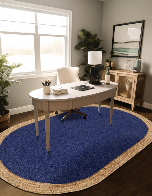 Navy Blue 3' 3 x 5' 1 Braided Jute Oval Area Rug 100% Jute Hand Braided Natural Eco-Friendly Boho Style Carpet for Living Rooms Dining Office Space Dorms for Sale at Rug Engine