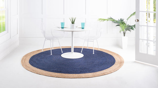Navy Blue 8' x 8' Braided Jute Round Area Rug 100% Jute Hand Braided Natural Eco-Friendly Boho Style Carpet for Living Rooms Dining Office Space Dorms for Sale at Rug Engine