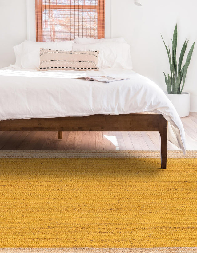 Yellow 4' 1 x 6' 1 Braided Jute Rectangle Area Rug 100% Jute Hand Braided Natural Eco-Friendly Boho Style Carpet for Living Rooms Dining Office Space Dorms for Sale at Rug Engine