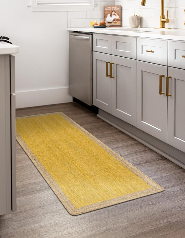 Yellow 2' 7 x 6' 1 Braided Jute Runner Area Rug 100% Jute Hand Braided Natural Eco-Friendly Boho Style Carpet for Living Rooms Dining Office Space Dorms for Sale at Rug Engine