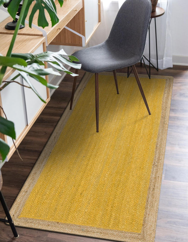 Yellow 2' 7 x 6' 1 Braided Jute Runner Area Rug 100% Jute Hand Braided Natural Eco-Friendly Boho Style Carpet for Living Rooms Dining Office Space Dorms for Sale at Rug Engine