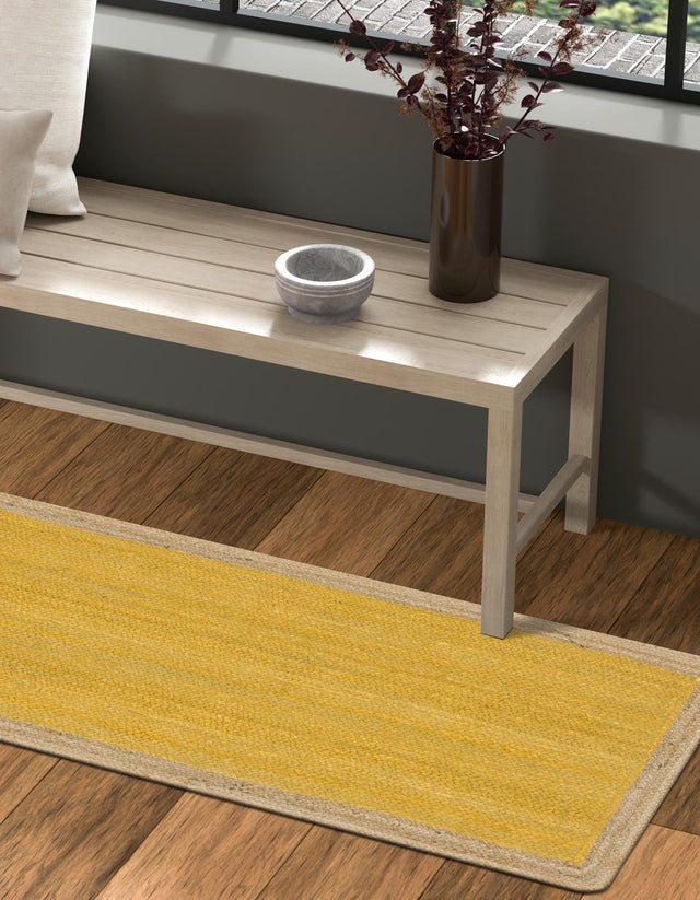 Yellow 2' 7 x 6' 1 Braided Jute Runner Area Rug 100% Jute Hand Braided Natural Eco-Friendly Boho Style Carpet for Living Rooms Dining Office Space Dorms for Sale at Rug Engine