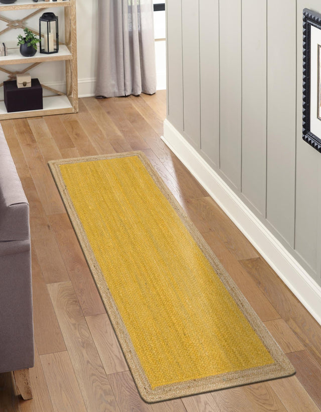 Yellow 2' 7 x 6' 1 Braided Jute Runner Area Rug 100% Jute Hand Braided Natural Eco-Friendly Boho Style Carpet for Living Rooms Dining Office Space Dorms for Sale at Rug Engine