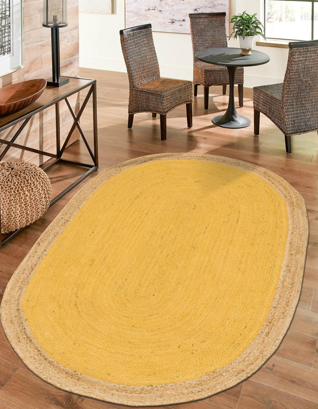 Yellow 8' x 10' Braided Jute Oval Area Rug 100% Jute Hand Braided Natural Eco-Friendly Boho Style Carpet for Living Rooms Dining Office Space Dorms for Sale at Rug Engine
