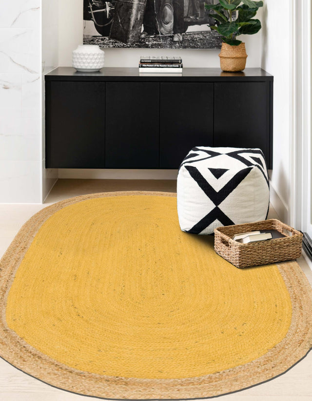 Yellow 8' x 10' Braided Jute Oval Area Rug 100% Jute Hand Braided Natural Eco-Friendly Boho Style Carpet for Living Rooms Dining Office Space Dorms for Sale at Rug Engine