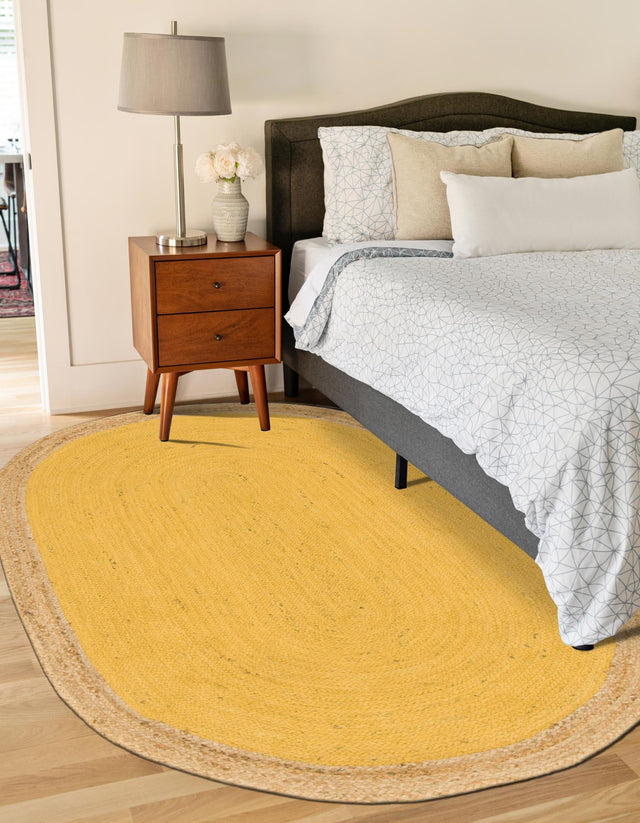 Yellow 8' x 10' Braided Jute Oval Area Rug 100% Jute Hand Braided Natural Eco-Friendly Boho Style Carpet for Living Rooms Dining Office Space Dorms for Sale at Rug Engine