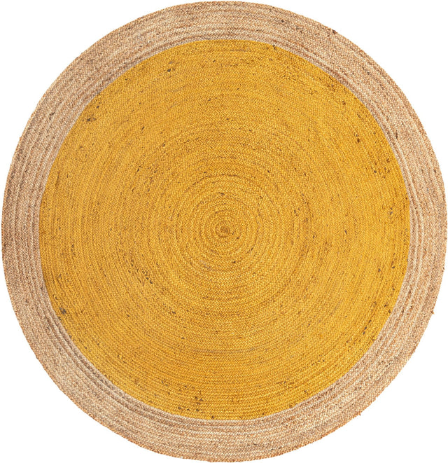 Yellow 8' x 8' Braided Jute Round Area Rug 100% Jute Hand Braided Natural Eco-Friendly Boho Style Carpet for Living Rooms Dining Office Space Dorms for Sale at Rug Engine