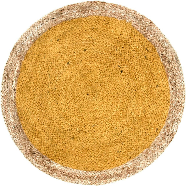 Yellow 3' 3 x 3' 3 Braided Jute Round Area Rug 100% Jute Hand Braided Natural Eco-Friendly Boho Style Carpet for Living Rooms Dining Office Space Dorms for Sale at Rug Engine