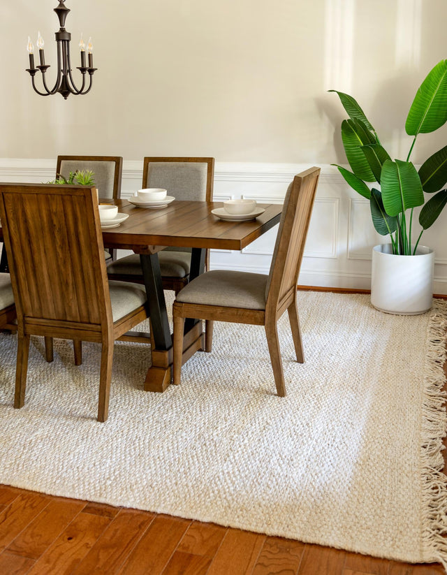 Ivory 3' 1 x 5' 1 Chunky Jute Rectangle Area Rug 100% All Natural Jute Sustainable Eco-Friendly Carpet Mat for Natural Interior Design Homes for Sale at Rug Engine