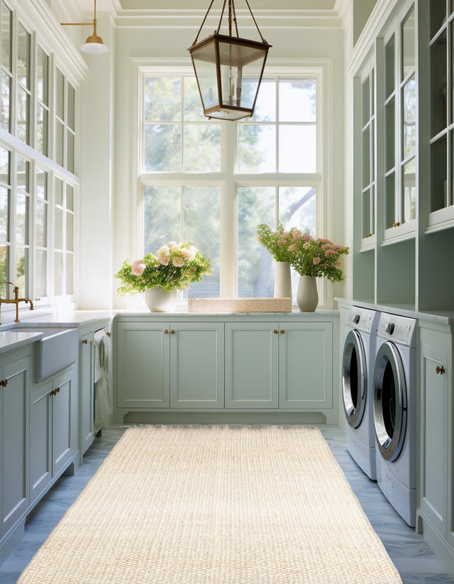 Ivory 6' 1 x 9' Chunky Jute Rectangle Area Rug 100% All Natural Jute Sustainable Eco-Friendly Carpet Mat for Natural Interior Design Homes for Sale at Rug Engine