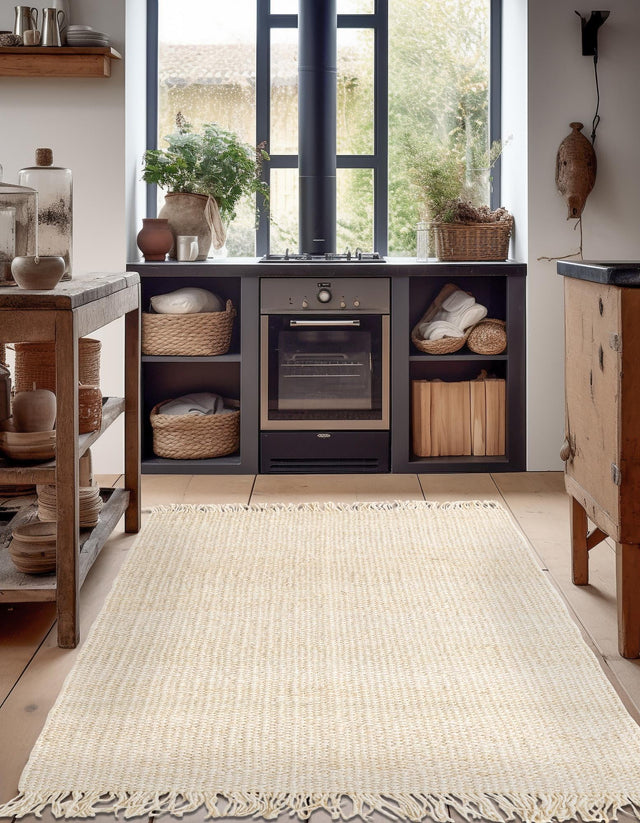 Ivory 3' 1 x 5' 1 Chunky Jute Rectangle Area Rug 100% All Natural Jute Sustainable Eco-Friendly Carpet Mat for Natural Interior Design Homes for Sale at Rug Engine