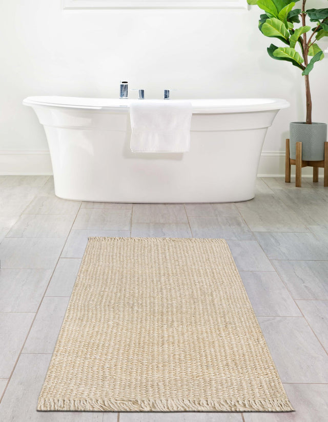 Ivory 2' x 4' 1 Chunky Jute Runner Area Rug 100% All Natural Jute Sustainable Eco-Friendly Carpet Mat for Natural Interior Design Homes for Sale at Rug Engine