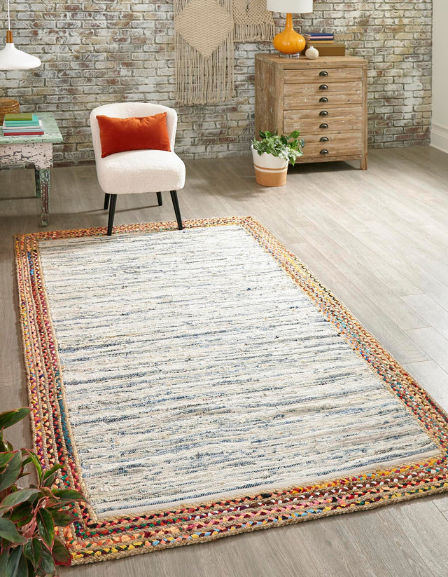 Ivory 6' 1 x 9' Chindi Jute Rectangle Area Rug Interior Design Home Decor Carpet Mat for Sale at Rug Engine