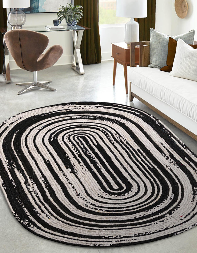 Black and White 5' 1 x 8' Braided Chindi Oval Area Rug 100% Cotton Hand Braided Natural Eco-Friendly Boho Style Modern Carpet for Living Rooms Dining Office Dorm for Sale at Rug Engine