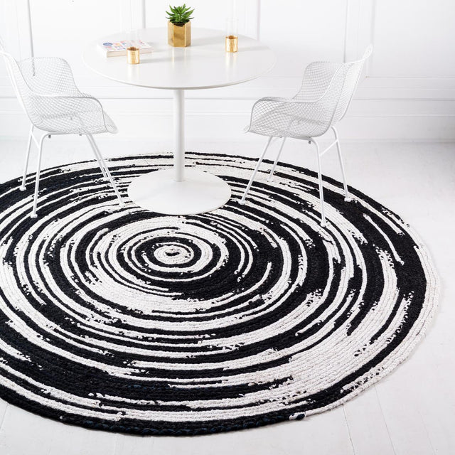 Black and White 3' 3 x 3' 3 Braided Chindi Round Area Rug 100% Cotton Hand Braided Natural Eco-Friendly Boho Style Modern Carpet for Living Rooms Dining Office Dorm for Sale at Rug Engine