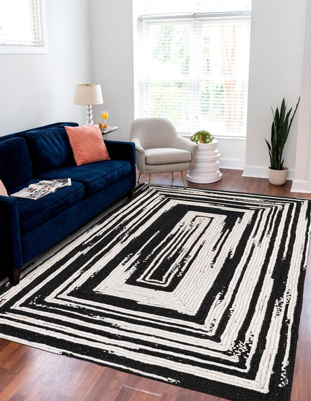 Black and White 2' x 3' 1 Braided Chindi Rectangle Area Rug 100% Cotton Hand Braided Natural Eco-Friendly Boho Style Modern Carpet for Living Rooms Dining Office Dorm for Sale at Rug Engine