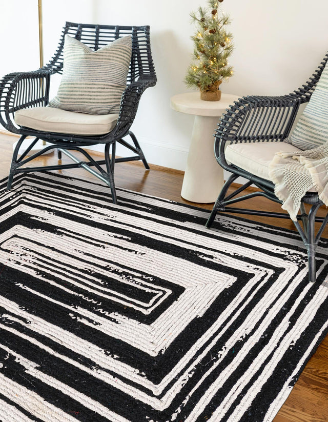 Black and White 8' x 10' Braided Chindi Rectangle Area Rug 100% Cotton Hand Braided Natural Eco-Friendly Boho Style Modern Carpet for Living Rooms Dining Office Dorm for Sale at Rug Engine
