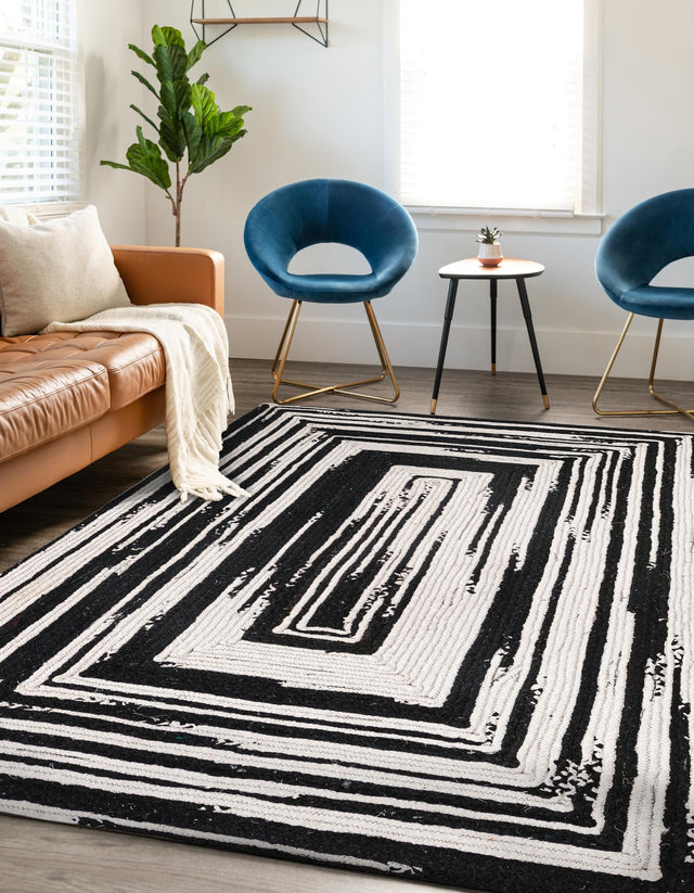 Black and White 6' 1 x 9' Braided Chindi Rectangle Area Rug 100% Cotton Hand Braided Natural Eco-Friendly Boho Style Modern Carpet for Living Rooms Dining Office Dorm for Sale at Rug Engine