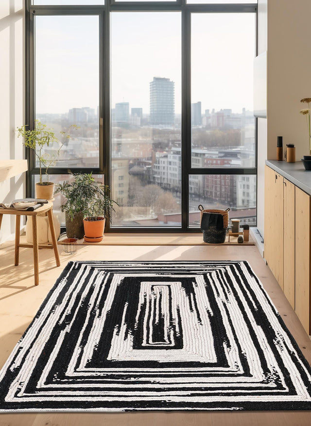 Black and White 4' 1 x 6' 1 Braided Chindi Rectangle Area Rug 100% Cotton Hand Braided Natural Eco-Friendly Boho Style Modern Carpet for Living Rooms Dining Office Dorm for Sale at Rug Engine