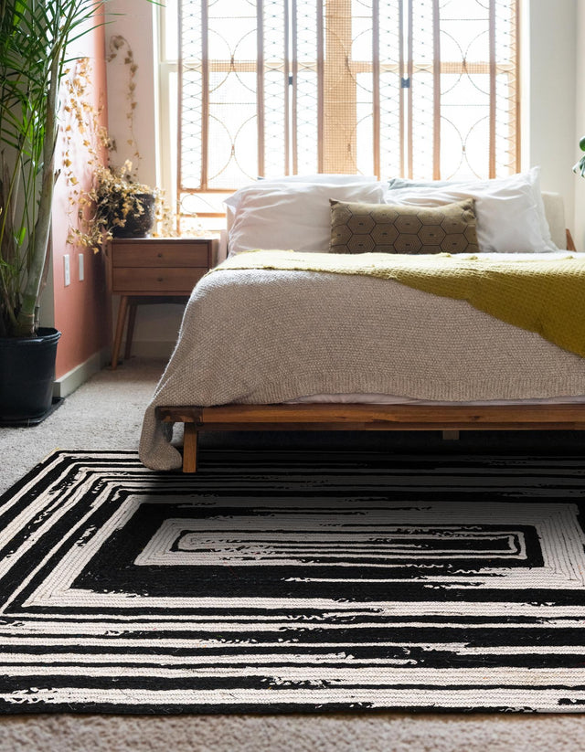 Black and White 4' 1 x 6' 1 Braided Chindi Rectangle Area Rug 100% Cotton Hand Braided Natural Eco-Friendly Boho Style Modern Carpet for Living Rooms Dining Office Dorm for Sale at Rug Engine