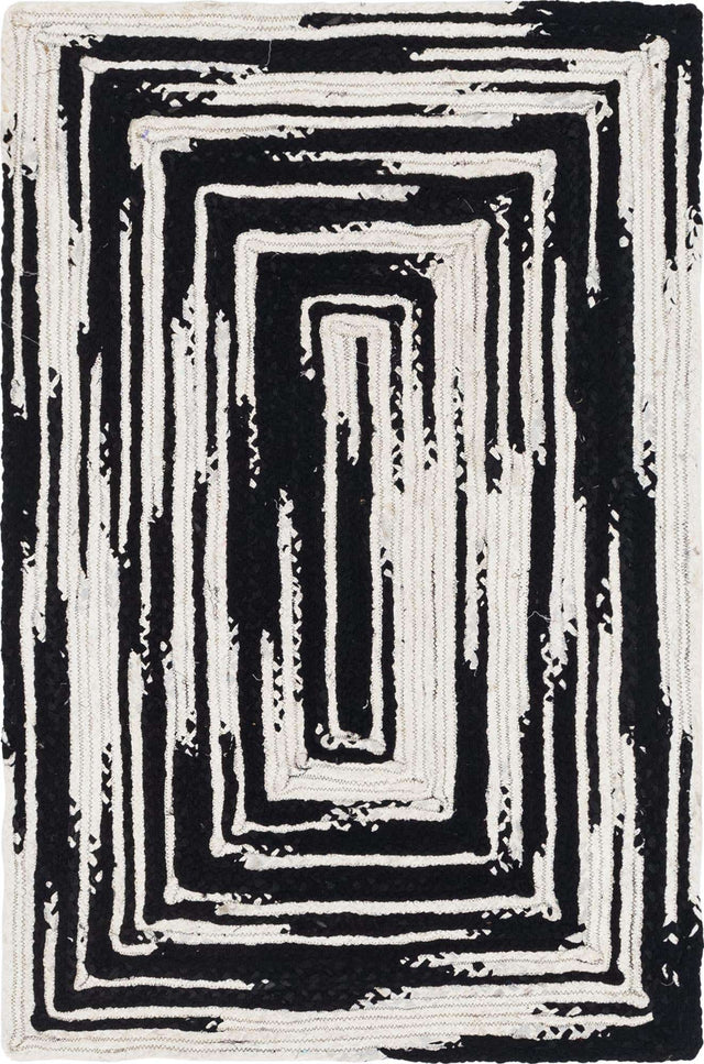 Black and White 4' 1 x 6' 1 Braided Chindi Rectangle Area Rug 100% Cotton Hand Braided Natural Eco-Friendly Boho Style Modern Carpet for Living Rooms Dining Office Dorm for Sale at Rug Engine