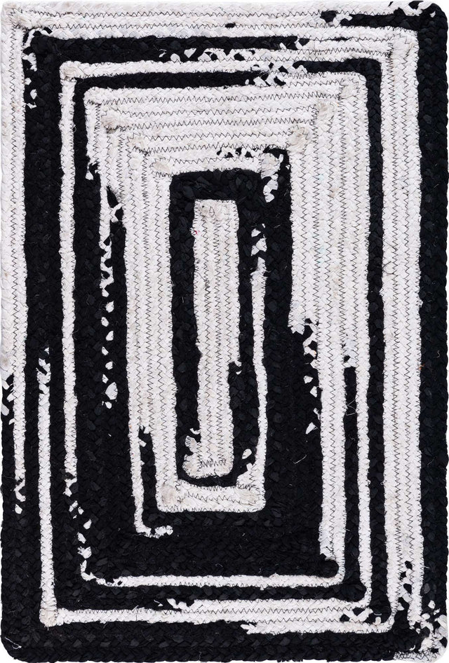 Black and White 2' x 3' 1 Braided Chindi Rectangle Area Rug 100% Cotton Hand Braided Natural Eco-Friendly Boho Style Modern Carpet for Living Rooms Dining Office Dorm for Sale at Rug Engine