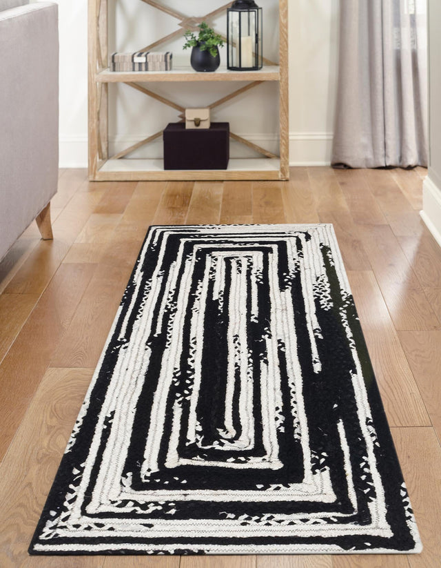 Black and White 2' 7 x 6' 1 Braided Chindi Runner Area Rug 100% Cotton Hand Braided Natural Eco-Friendly Boho Style Modern Carpet for Living Rooms Dining Office Dorm for Sale at Rug Engine