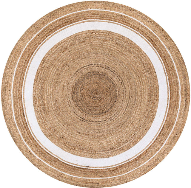 Natural and White 8' x 8' Braided Jute Round Area Rug 100% Jute Hand Braided Natural Eco-Friendly Boho Style Carpet for Living Rooms Dining Office Space Dorms for Sale at Rug Engine