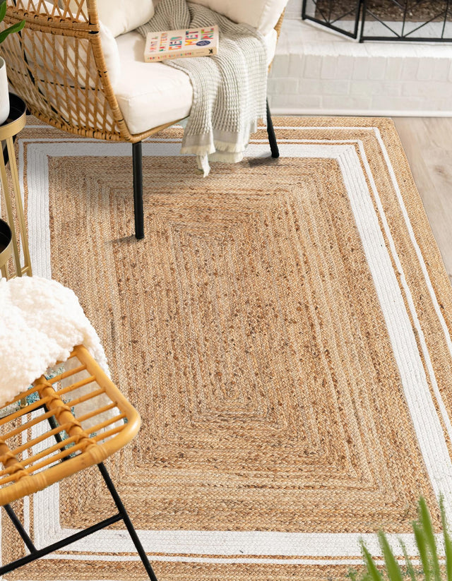 Natural and White 9' x 12' 2 Braided Jute Rectangle Area Rug 100% Jute Hand Braided Natural Eco-Friendly Boho Style Carpet for Living Rooms Dining Office Space Dorms for Sale at Rug Engine