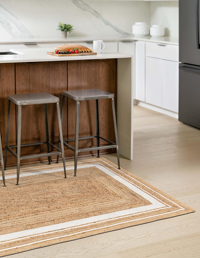 Natural and White 6' 1 x 9' Braided Jute Rectangle Area Rug 100% Jute Hand Braided Natural Eco-Friendly Boho Style Carpet for Living Rooms Dining Office Space Dorms for Sale at Rug Engine