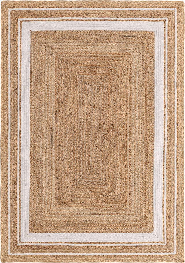 Natural and White 5' 1 x 8' Braided Jute Rectangle Area Rug 100% Jute Hand Braided Natural Eco-Friendly Boho Style Carpet for Living Rooms Dining Office Space Dorms for Sale at Rug Engine