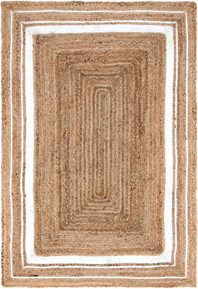 Natural and White 4' 1 x 6' 1 Braided Jute Rectangle Area Rug 100% Jute Hand Braided Natural Eco-Friendly Boho Style Carpet for Living Rooms Dining Office Space Dorms for Sale at Rug Engine