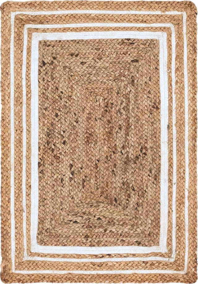Natural and White 2' x 3' 1 Braided Jute Rectangle Area Rug 100% Jute Hand Braided Natural Eco-Friendly Boho Style Carpet for Living Rooms Dining Office Space Dorms for Sale at Rug Engine