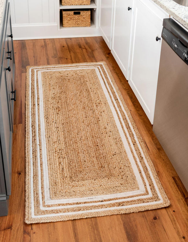 Natural and White 2' 6 x 6' 1 Braided Jute Runner Area Rug 100% Jute Hand Braided Natural Eco-Friendly Boho Style Carpet for Living Rooms Dining Office Space Dorms for Sale at Rug Engine