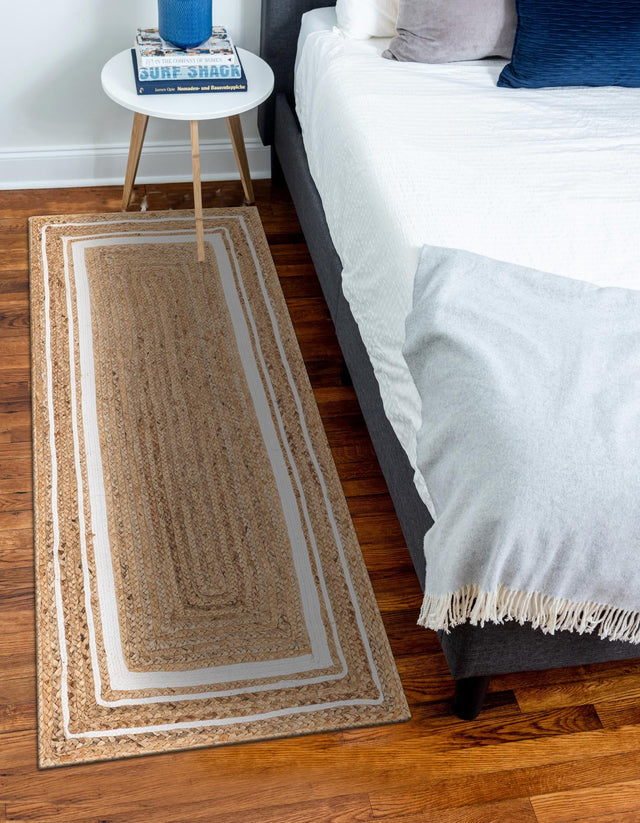 Natural and White 2' 6 x 6' 1 Braided Jute Runner Area Rug 100% Jute Hand Braided Natural Eco-Friendly Boho Style Carpet for Living Rooms Dining Office Space Dorms for Sale at Rug Engine