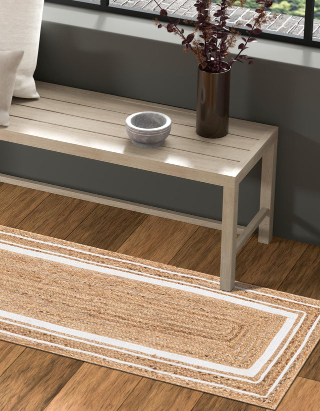 Natural and White 2' 6 x 6' 1 Braided Jute Runner Area Rug 100% Jute Hand Braided Natural Eco-Friendly Boho Style Carpet for Living Rooms Dining Office Space Dorms for Sale at Rug Engine