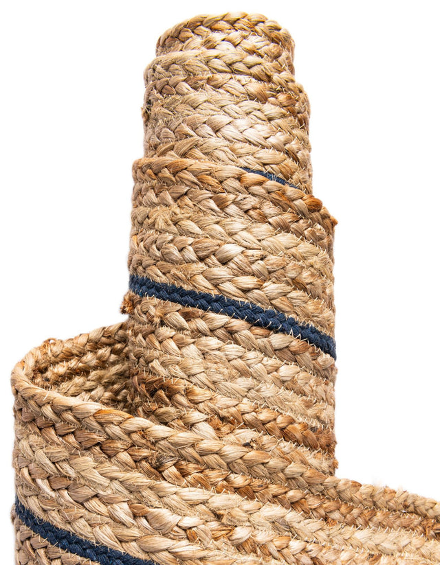 Natural and Navy Blue 8' x 8' Braided Jute Round Area Rug 100% Jute Hand Braided Natural Eco-Friendly Boho Style Carpet for Living Rooms Dining Office Space Dorms for Sale at Rug Engine