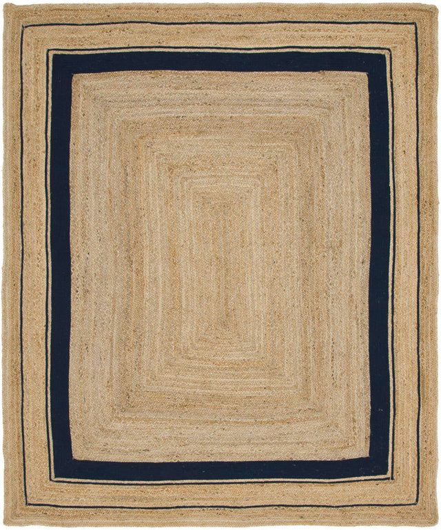 Natural and Navy Blue 8' x 10' Braided Jute Rectangle Area Rug 100% Jute Hand Braided Natural Eco-Friendly Boho Style Carpet for Living Rooms Dining Office Space Dorms for Sale at Rug Engine