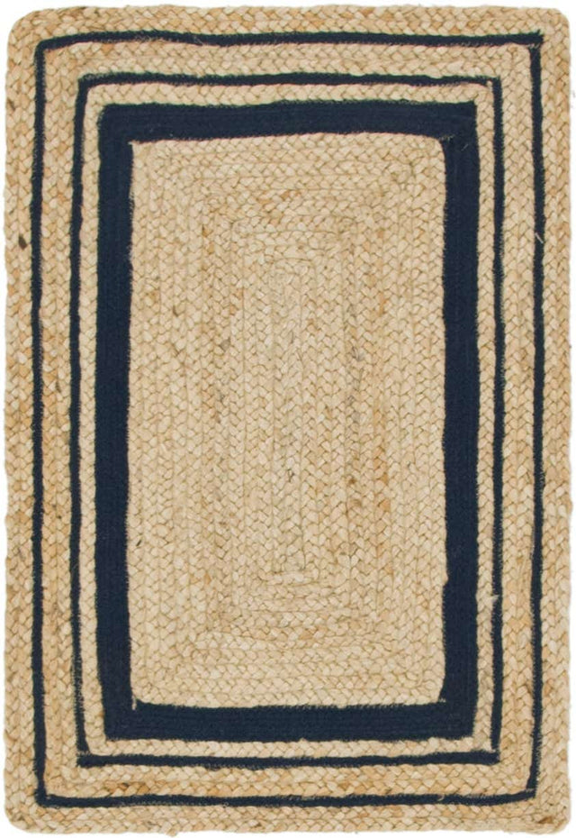 Natural and Navy Blue 2' x 3' 1 Braided Jute Rectangle Area Rug 100% Jute Hand Braided Natural Eco-Friendly Boho Style Carpet for Living Rooms Dining Office Space Dorms for Sale at Rug Engine