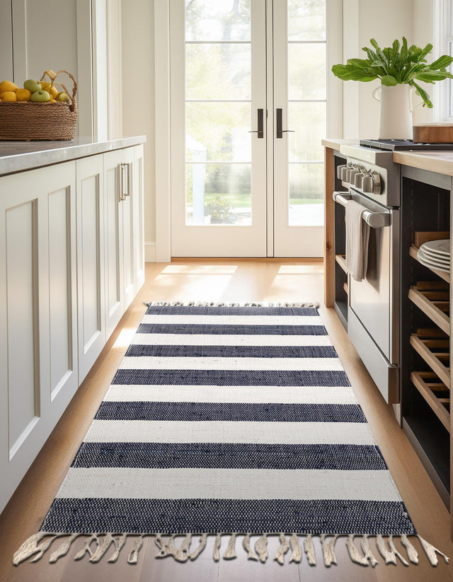 Navy Blue 2' 6 x 16' 5 Chindi Rag Runner Area Rug 100% Cotton All Natural Eco-Friendly Carpet Mat Decor for Homes for Sale at Rug Engine