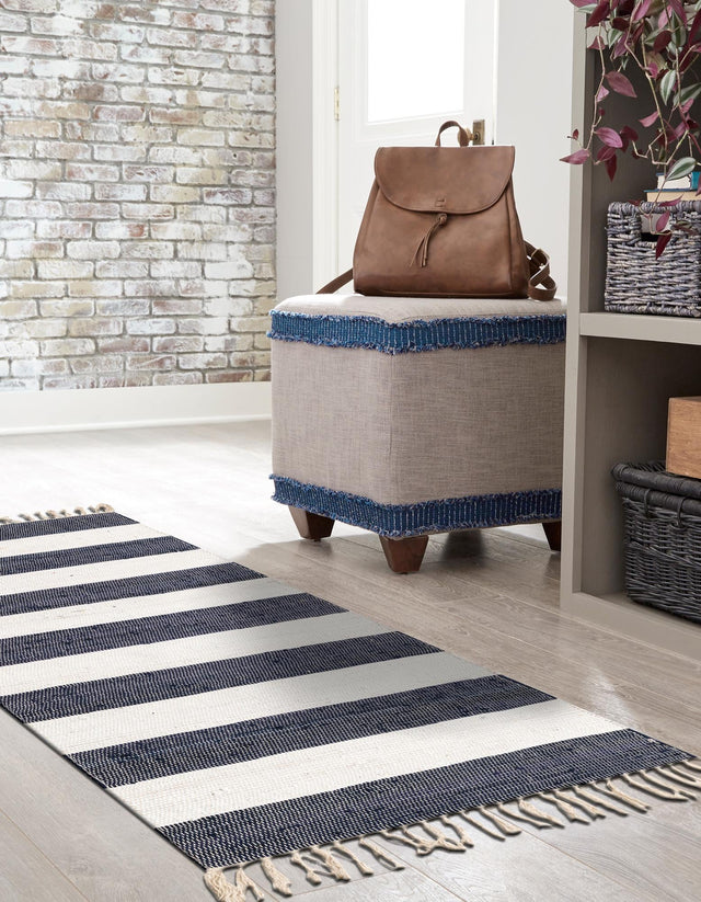 Navy Blue 2' 6 x 16' 5 Chindi Rag Runner Area Rug 100% Cotton All Natural Eco-Friendly Carpet Mat Decor for Homes for Sale at Rug Engine