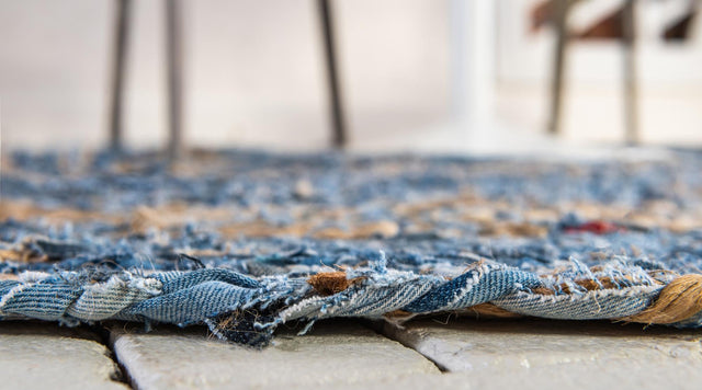 Blue and Natural 3' 3 x 5' 1 Braided Chindi Oval Area Rug 100% Cotton Hand Braided Natural Eco-Friendly Boho Style Modern Carpet for Living Rooms Dining Office Dorm for Sale at Rug Engine