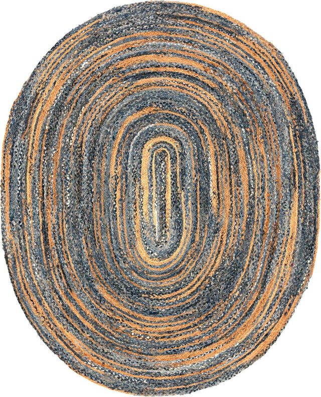 Blue and Natural 8' x 10' Braided Chindi Oval Area Rug 100% Cotton Hand Braided Natural Eco-Friendly Boho Style Modern Carpet for Living Rooms Dining Office Dorm for Sale at Rug Engine