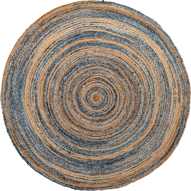 Blue and Natural 8' x 8' Braided Chindi Round Area Rug 100% Cotton Hand Braided Natural Eco-Friendly Boho Style Modern Carpet for Living Rooms Dining Office Dorm for Sale at Rug Engine