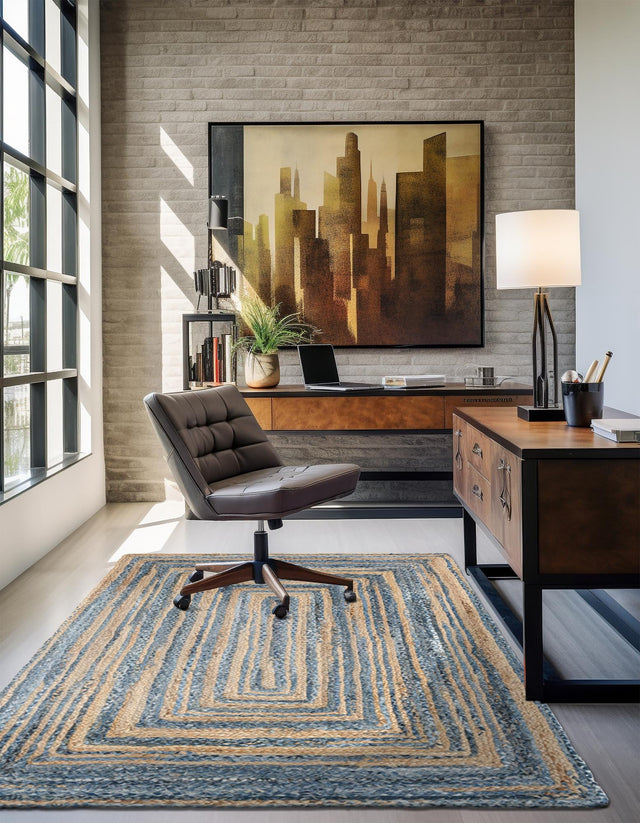 Blue and Natural 9' x 12' Braided Chindi Rectangle Area Rug 100% Cotton Hand Braided Natural Eco-Friendly Boho Style Modern Carpet for Living Rooms Dining Office Dorm for Sale at Rug Engine