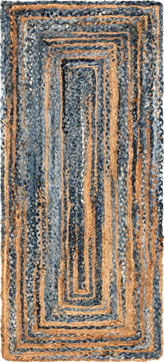 Blue and Natural 2' 6 x 6' 1 Braided Chindi Runner Area Rug 100% Cotton Hand Braided Natural Eco-Friendly Boho Style Modern Carpet for Living Rooms Dining Office Dorm for Sale at Rug Engine